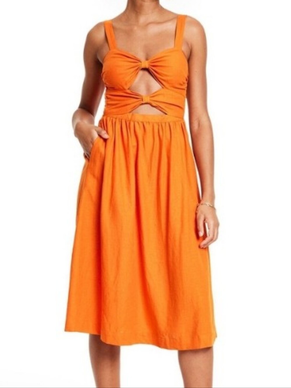 Nwt Fe Noel Orange Linen Cutout Dress